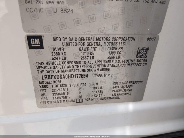 45272799 :رقم المزاد ، LRBFXDSA0HD177654 vin ، 2017 Buick Envision Essence مزاد بيع
