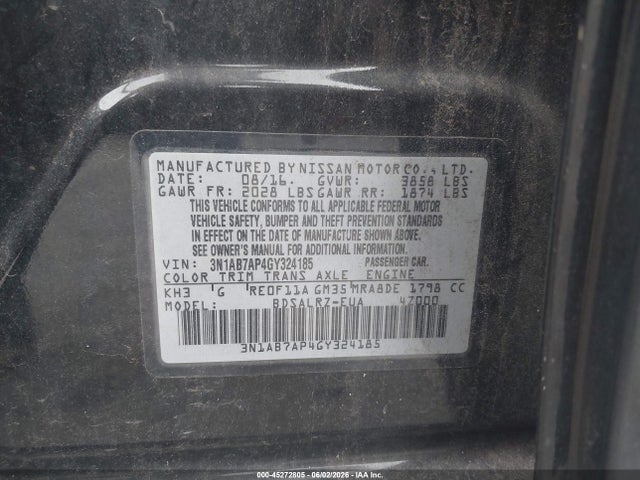 Aukcja sprzedaży 2016 Nissan Sentra Sr, vin: 3N1AB7AP4GY324185, numer aukcji: 45272805