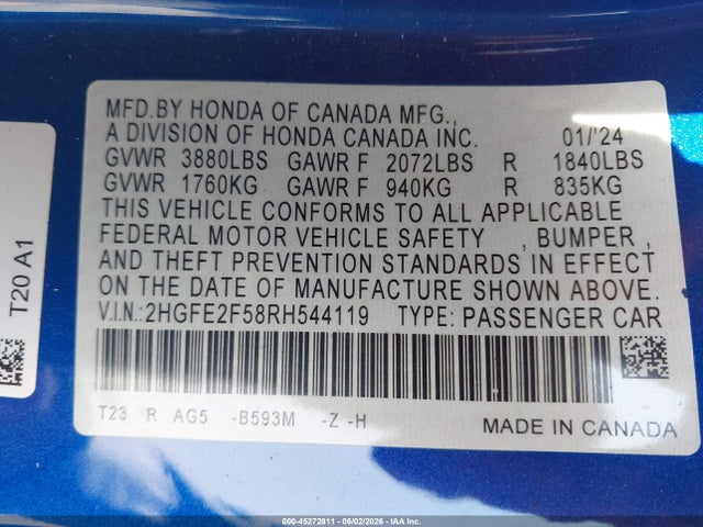 Honda Civic Sport 2024 2HGFE2F58RH544119 Image 9