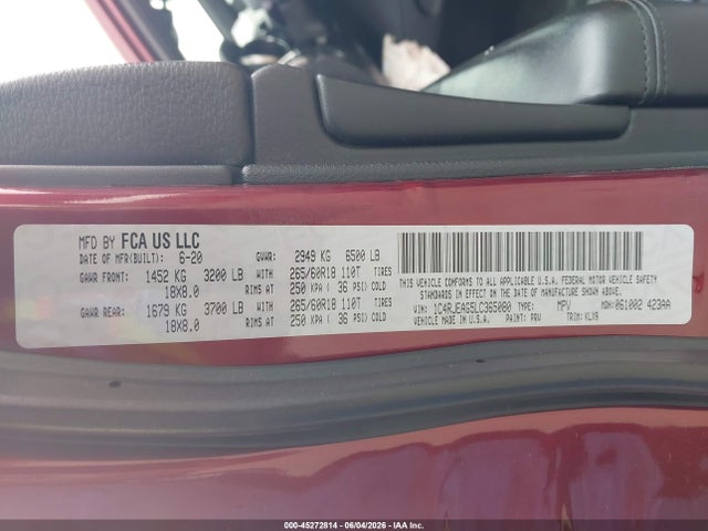Aukcja sprzedaży 2020 Jeep Grand Cherokee Laredo E 4x2, vin: 1C4RJEAG5LC365080, numer aukcji: 45272814