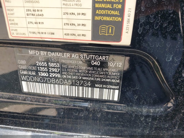 2013 Mercedes-benz S 550 მანქანა იყიდება აუქციონზე, vin: WDDNG7DB6DA513734, აუქციონის ნომერი: 45272835