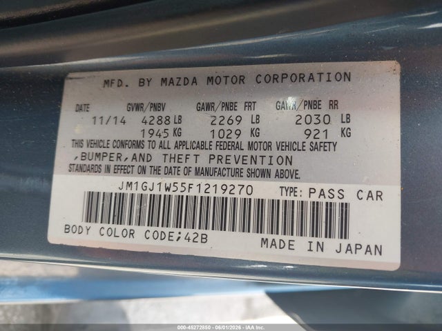 45272850 :رقم المزاد ، JM1GJ1W55F1219270 vin ، 2015 Mazda Mazda6 I Grand Touring مزاد بيع