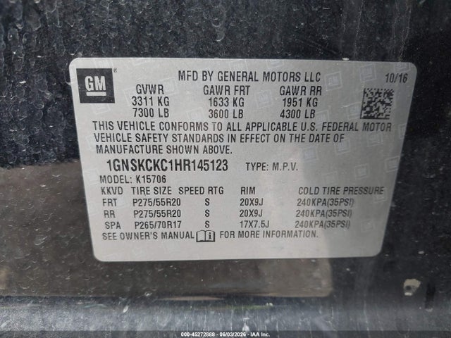 1GNSKCKC1HR145123 Chevrolet Tahoe Premier