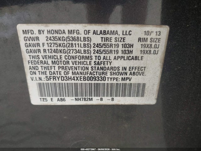 Aukcja sprzedaży 2014 Acura Mdx Technology Package, vin: 5FRYD3H4XEB009330, numer aukcji: 45272967
