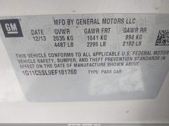 Chevrolet MALIBU 1LT 2014 1G11C5SL9EF181760 Image 9
