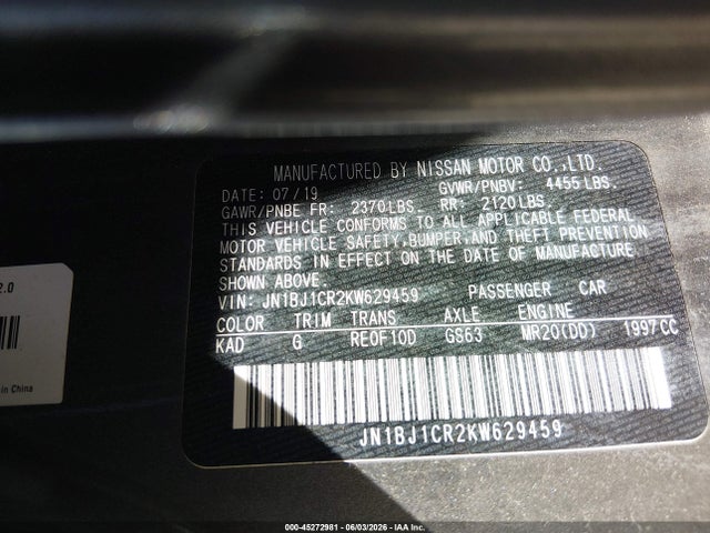 JN1BJ1CR2KW629459 Nissan Rogue Sport S