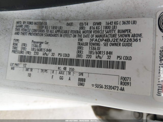Ford FIESTA SE 2014 3FADP4BJ2EM228361 Image 9