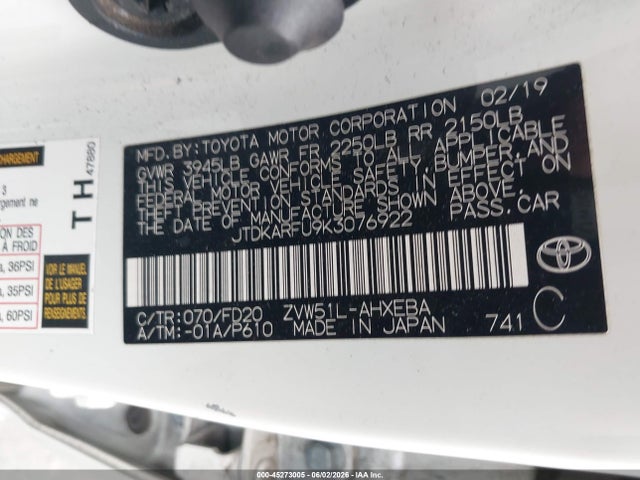 Toyota Prius Le 2019 JTDKARFU9K3076922 Image 9