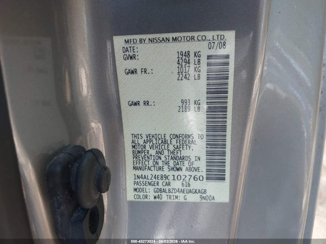 Продаж на аукціоні авто 2009 Nissan Altima 2.5 S, vin: 1N4AL24E89C102760, номер лоту: 45273024