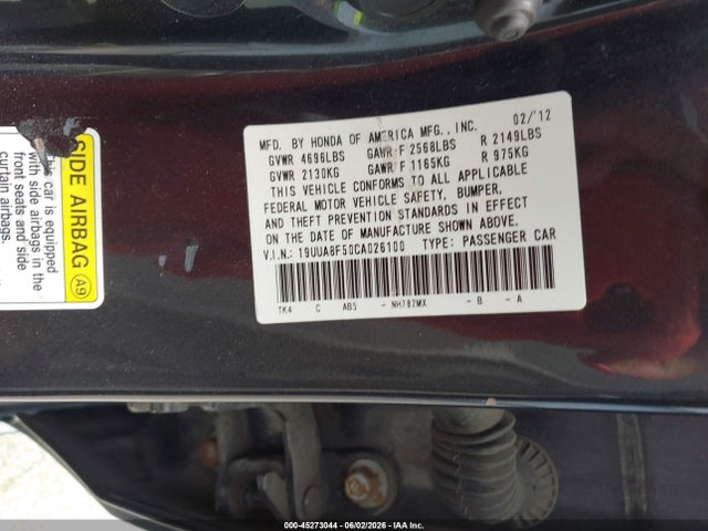 2012 Acura Tl 3.5 მანქანა იყიდება აუქციონზე, vin: 19UUA8F50CA026100, აუქციონის ნომერი: 45273044