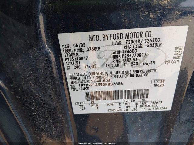 Aukcja sprzedaży 2005 Ford F-150 Fx4/lariat/xlt, vin: 1FTPW14595FB37886, numer aukcji: 45273052