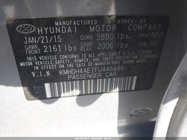 Hyundai ELANTRA SE 2015 KMHDH4AE1FU446666 Image 9