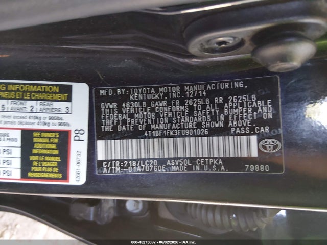 2015 Toyota Camry Xse მანქანა იყიდება აუქციონზე, vin: 4T1BF1FK3FU901026, აუქციონის ნომერი: 45273087
