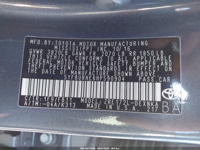 5YFBURHE6HP590904 Toyota COROLLA LE