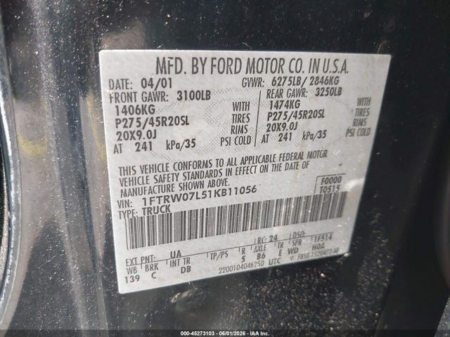 Aukcja sprzedaży 2001 Ford F-150 Harley-davidson Edition/king Ranch Edition/lariat/xlt, vin: 1FTRW07L51KB11056, numer aukcji: 45273103