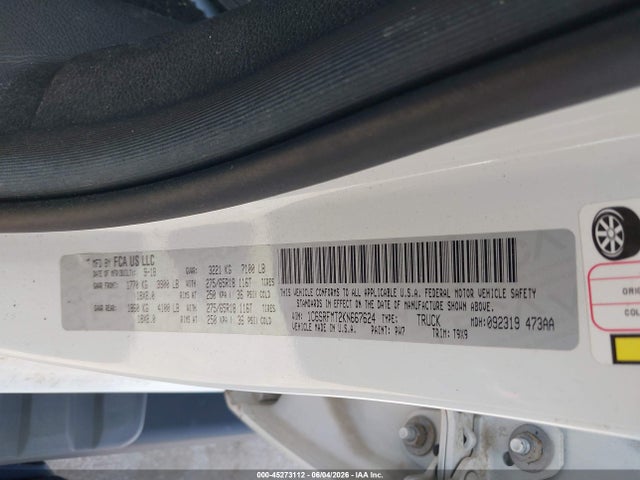 Продаж на аукціоні авто 2019 Ram 1500 Big Horn/lone Star  4x4 6'4 Box, vin: 1C6SRFMT2KN667624, номер лоту: 45273112