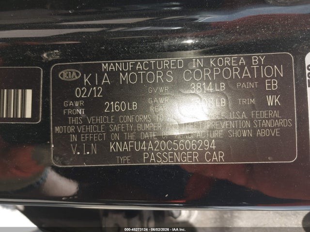 Aukcja sprzedaży 2012 Kia Forte Ex, vin: KNAFU4A20C5606294, numer aukcji: 45273124