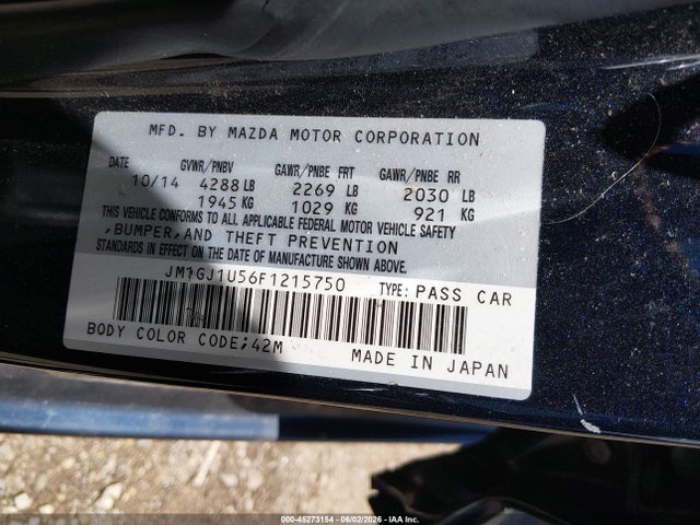 2015 Mazda Mazda6 I Sport მანქანა იყიდება აუქციონზე, vin: JM1GJ1U56F1215750, აუქციონის ნომერი: 45273154