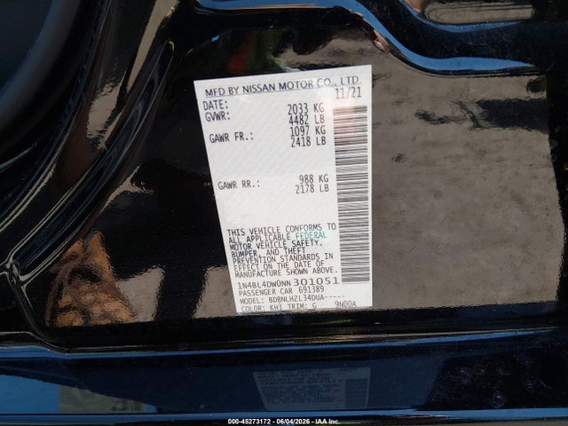 2022 Nissan Altima Sv Intelligent Awd მანქანა იყიდება აუქციონზე, vin: 1N4BL4DW0NN301051, აუქციონის ნომერი: 45273172