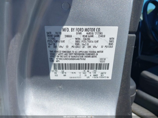 Aukcja sprzedaży 2011 Ford Escape Xlt, vin: 1FMCU9DG5BKA67032, numer aukcji: 45273182
