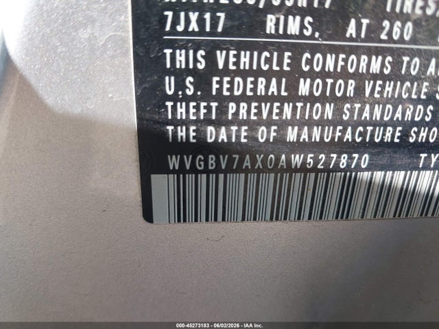 Auction sale of the 2010 Volkswagen Tiguan S, vin: WVGBV7AX0AW527870, lot number: 45273183