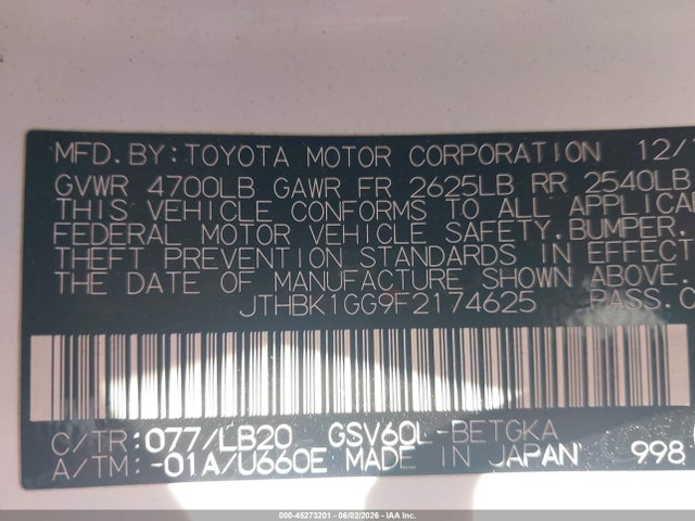 Lexus ES 350 2015 JTHBK1GG9F2174625 Image 9