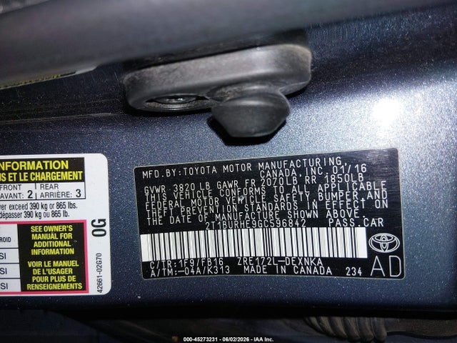 Toyota COROLLA LE 2016 2T1BURHE9GC596842 Image 9