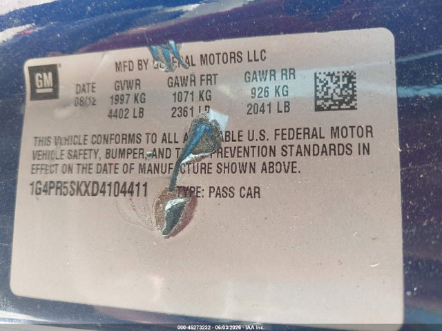 Продаж на аукціоні авто 2013 Buick Verano Convenience Group, vin: 1G4PR5SKXD4104411, номер лоту: 45273232