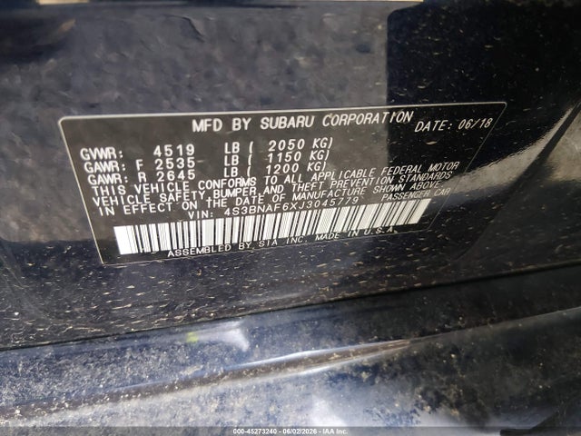 45273240 :رقم المزاد ، 4S3BNAF6XJ3045779 vin ، 2018 Subaru Legacy 2.5i Premium مزاد بيع