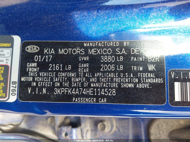 Aukcja sprzedaży 2017 Kia Forte Lx, vin: 3KPFK4A74HE114528, numer aukcji: 45273300