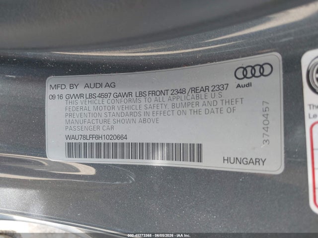 Продажа на аукционе авто 2017 Audi A3 2.0t Premium, vin: WAU78LFF6H1020664, номер лота: 45273368