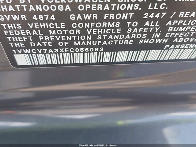 Продаж на аукціоні авто 2015 Volkswagen Passat 2.0l Tdi Sel Premium, vin: 1VWCV7A3XFC056063, номер лоту: 45273378