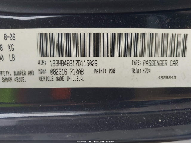 Aukcja sprzedaży 2007 Dodge Caliber Sxt, vin: 1B3HB48B17D115026, numer aukcji: 45273382