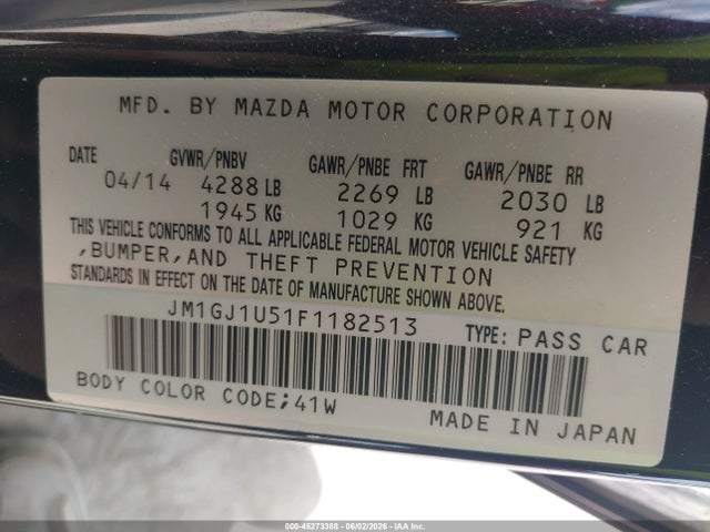Aukcja sprzedaży 2015 Mazda Mazda6 I Sport, vin: JM1GJ1U51F1182513, numer aukcji: 45273388