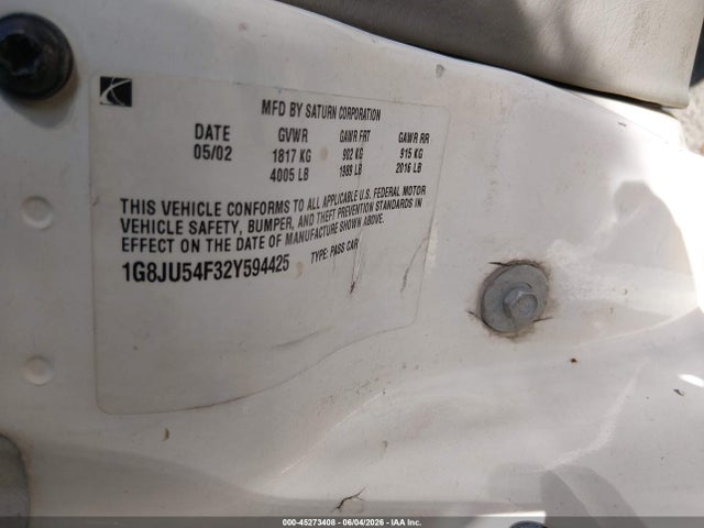 45273408 :رقم المزاد ، 1G8JU54F32Y594425 vin ، 2002 Saturn L-series L200 مزاد بيع