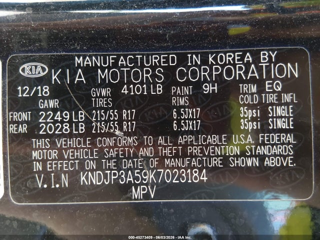 Продажа на аукционе авто 2019 Kia Soul +, vin: KNDJP3A59K7023184, номер лота: 45273409