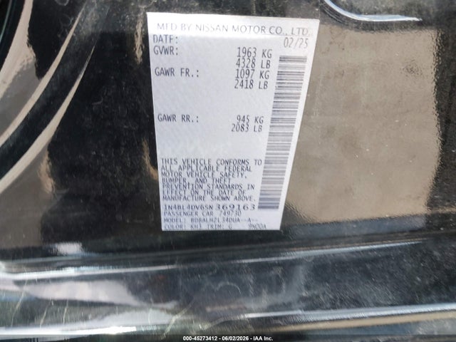 Продаж на аукціоні авто 2025 Nissan Altima Sv Fwd, vin: 1N4BL4DV6SN369163, номер лоту: 45273412