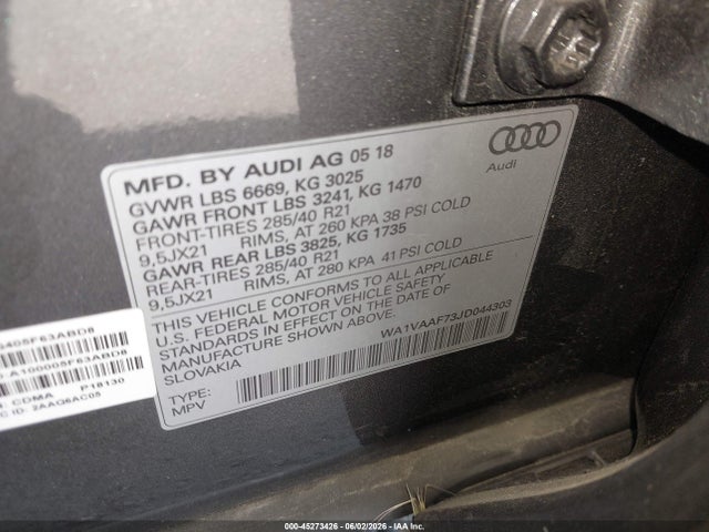 WA1VAAF73JD044303 Audi Q7 3.0t Premium