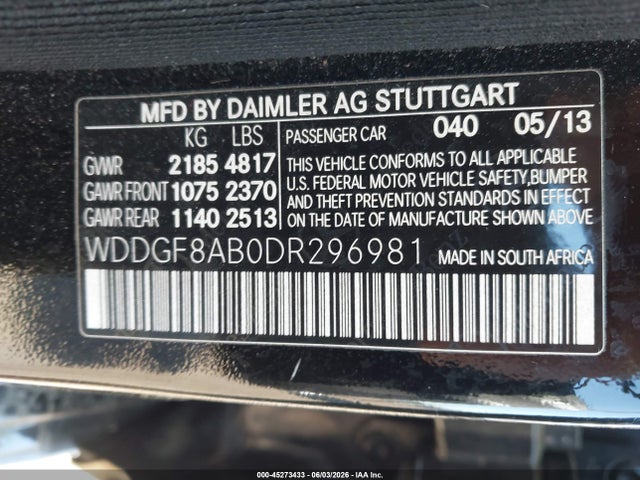 Aukcja sprzedaży 2013 Mercedes-benz C 300 Sport 4matic, vin: WDDGF8AB0DR296981, numer aukcji: 45273433