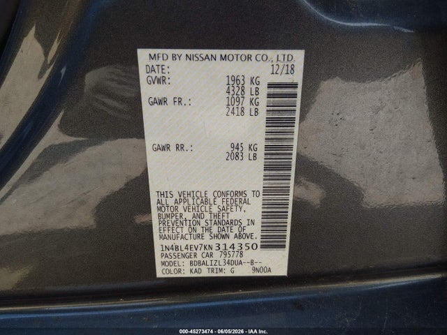 Nissan Altima 2.5 Sl 2019 1N4BL4EV7KN314350 Image 9
