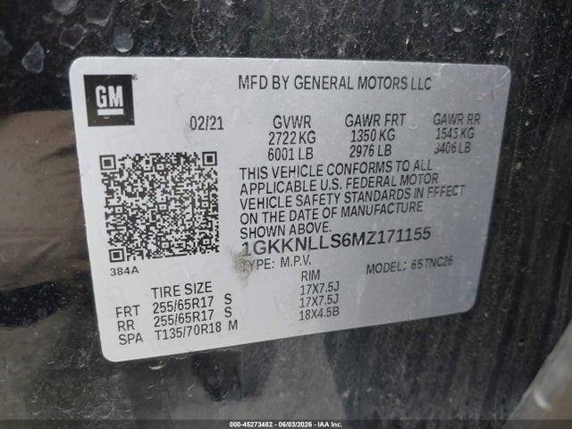 Aukcja sprzedaży 2021 Gmc Acadia Awd At4, vin: 1GKKNLLS6MZ171155, numer aukcji: 45273482