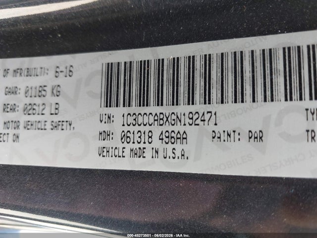 Продаж на аукціоні авто 2016 Chrysler 200 Limited Platinum, vin: 1C3CCCABXGN192471, номер лоту: 45273501