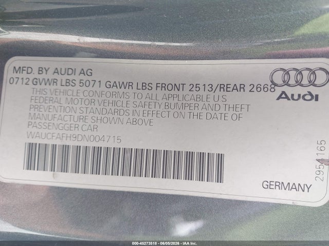 Продажа на аукционе авто 2013 Audi A5 2.0t Premium, vin: WAUCFAFH9DN004715, номер лота: 45273518