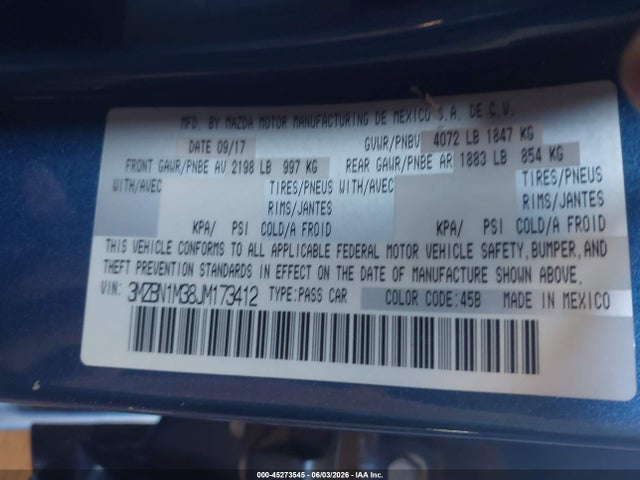 3MZBN1M38JM173412 Mazda Mazda3 Grand Touring