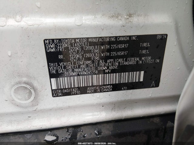 Aukcja sprzedaży 2024 Toyota Rav4 Hybrid Xle, vin: 2T3RWRFV4RW245258, numer aukcji: 45273573