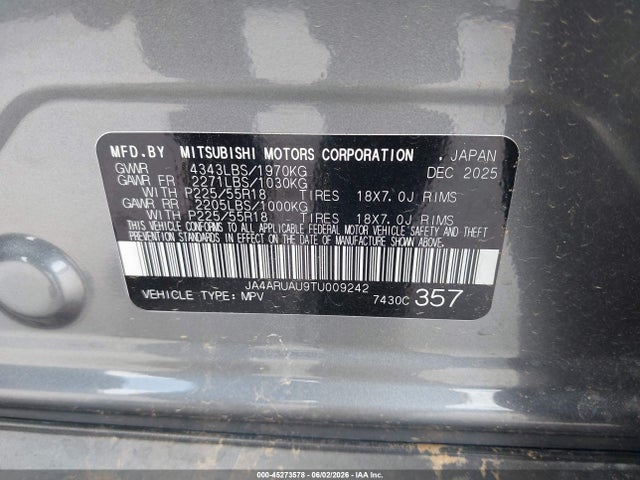 Продаж на аукціоні авто 2026 Mitsubishi Outlander Sport 2.0 Es/2.0 Le/2.0 Ralliart/2.0 S/2.0 Se/2.0 Trail Edition, vin: JA4ARUAU9TU009242, номер лоту: 45273578