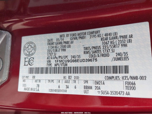 Ford ESCAPE SE 2014 1FMCU9G98EUD39675 Image 9