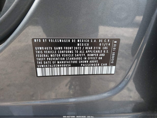 Aukcja sprzedaży 2014 Volkswagen Jetta 2.0l S, vin: 3VW2K7AJXEM408834, numer aukcji: 45273599