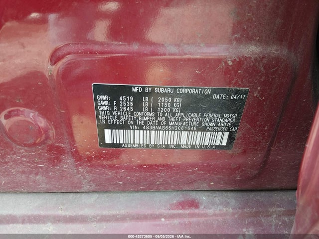 Aukcja sprzedaży 2017 Subaru Legacy 2.5i Sport, vin: 4S3BNAS65H3061646, numer aukcji: 45273605