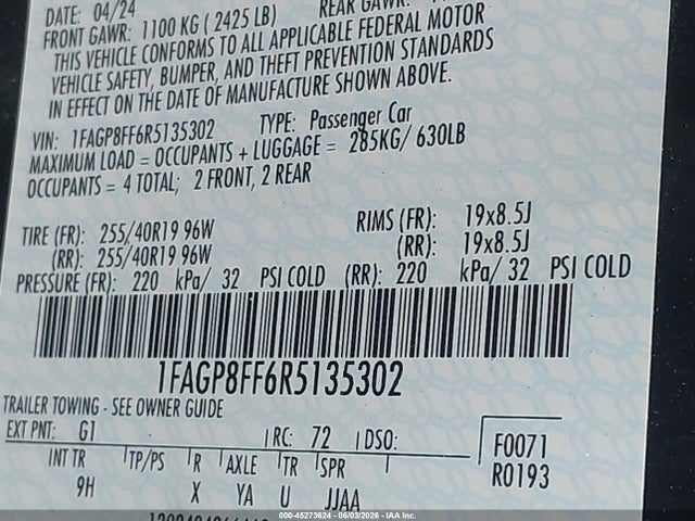 Продаж на аукціоні авто 2024 Ford Mustang Gt Premium, vin: 1FAGP8FF6R5135302, номер лоту: 45273624